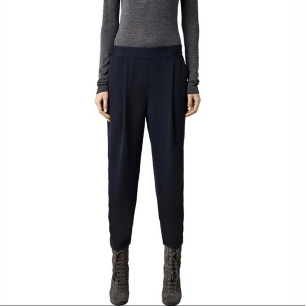 AllSaints Navy Blue Koro Trousers Size 4